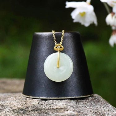 THAI SILVER Simple Hetian Jade Circle 'ETERNITY' Necklace